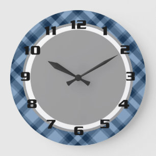 Chic & Trendy Blue Tartan Kariert Patten Große Wanduhr