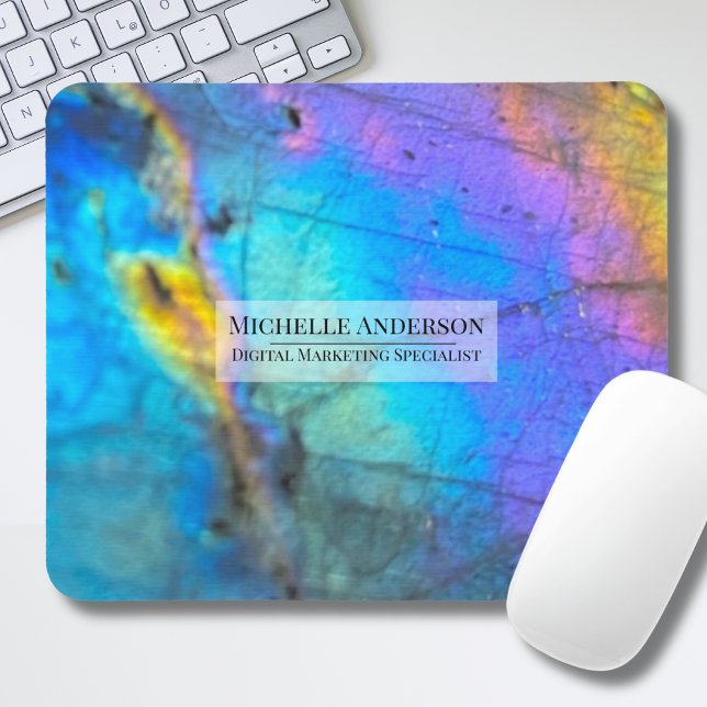 Chic Trendy Colorful Modern Name Mousepad (Trendy Rainbow Labradorite Crystal Modern Name Mouse Pad)
