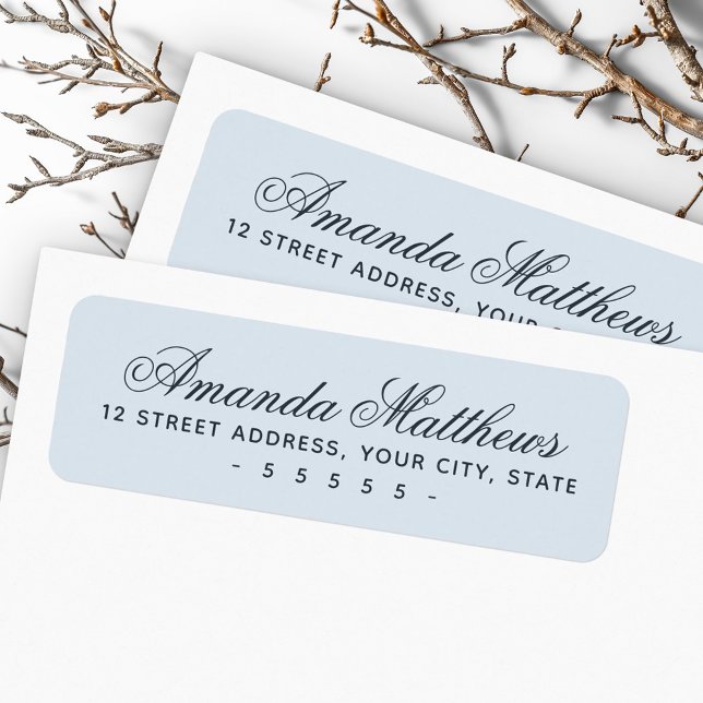 Chic trendy dusty blue kalligraphy script adresse (Chic trendy dusty blue calligraphy script address label)