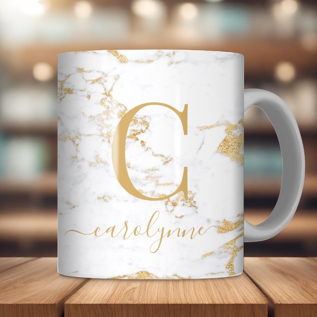 Chic Trendy Gold Foil Marmor Monogram Kaffeetasse (Chic Trendy Gold Foil Marble Monogram Coffee Mug)