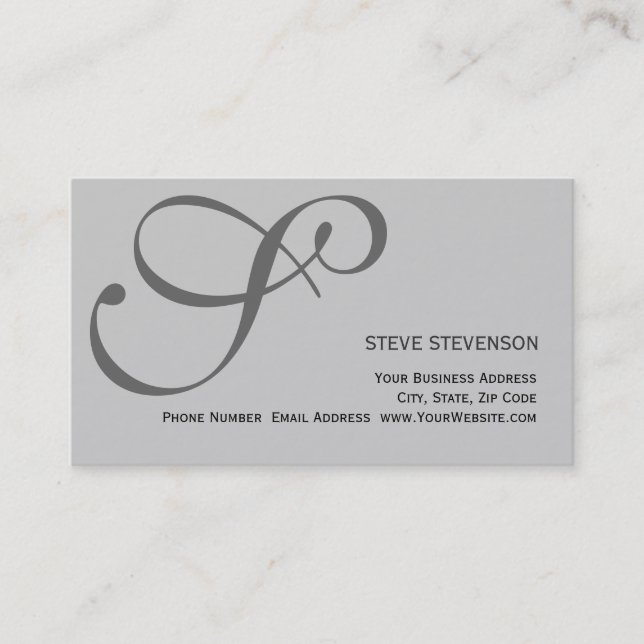 Chic Trendy Monogram Gray Business Card Visitenkarte (Vorderseite)