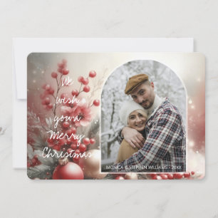 Chic Trendy Red Floral Berries Feiertagskarte