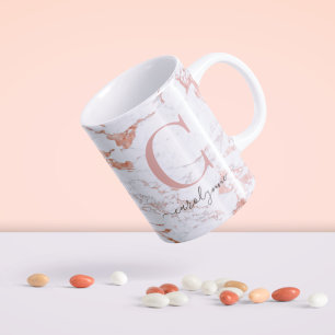 Chic Trendy Rose Gold Foil Marble Monogram Kaffeetasse
