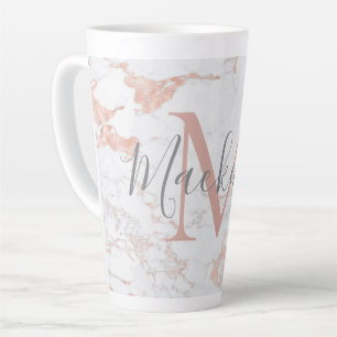 Chic Trendy Rose Gold Foil Marmor Monogramm Milchtasse