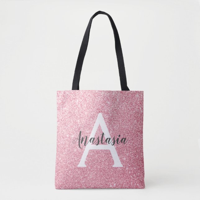 Chic & Trendy Rose Gold Glitzer Glitzern Monogram (Vorderseite)