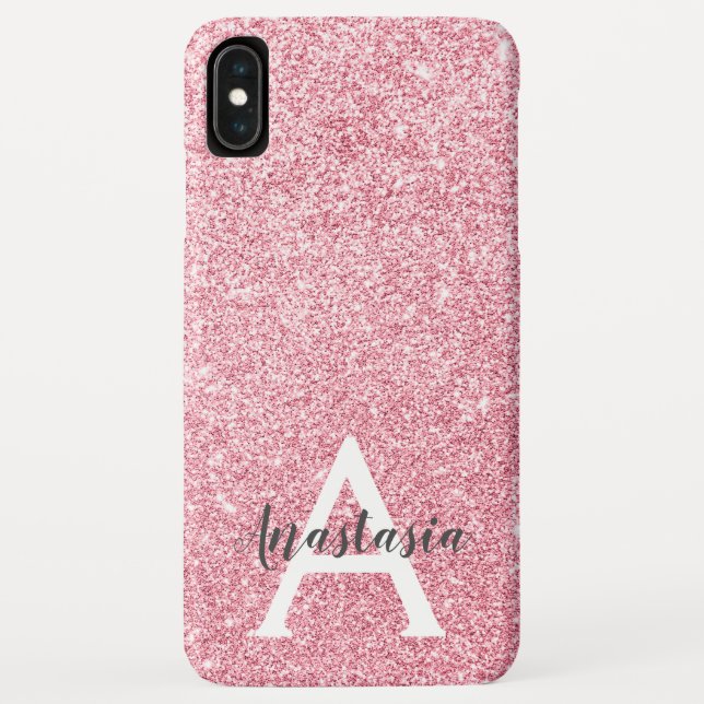 Chic & Trendy Rose Gold Glitzer Glitzern Monogram Case-Mate iPhone Hülle (Rückseite)