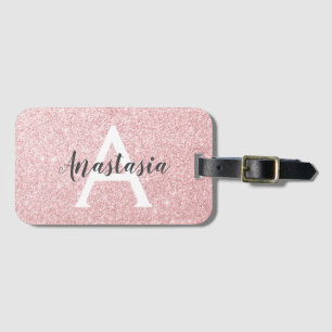 Chic & Trendy Rose Gold Glitzer Glitzern Monogram Gepäckanhänger