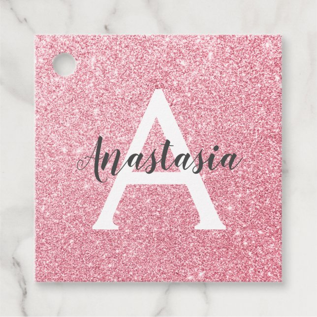 Chic & Trendy Rose Gold Glitzer Glitzern Monogram Geschenkanhänger (Vorderseite)