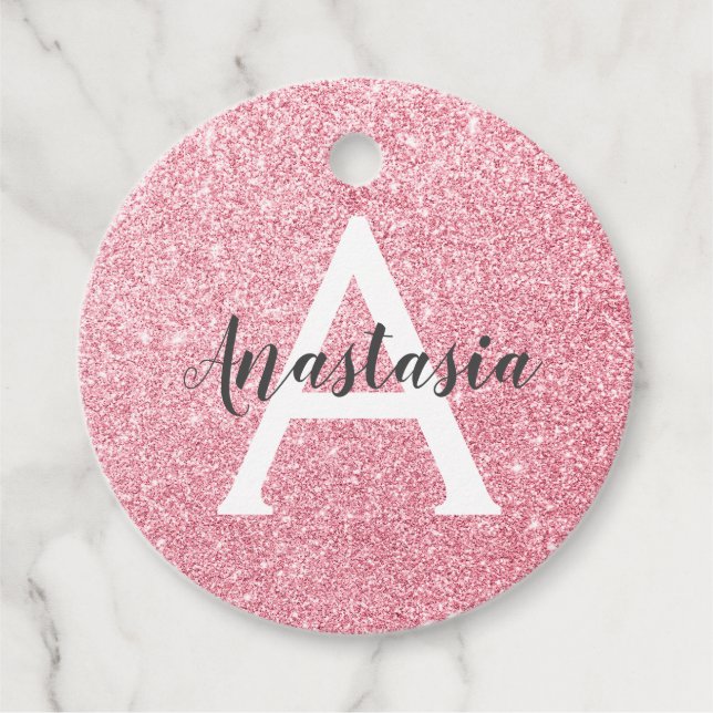 Chic & Trendy Rose Gold Glitzer Glitzern Monogram Geschenkanhänger (Vorderseite)