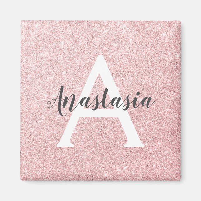 Chic & Trendy Rose Gold Glitzer Glitzern Monogram Magnet (Vorne)