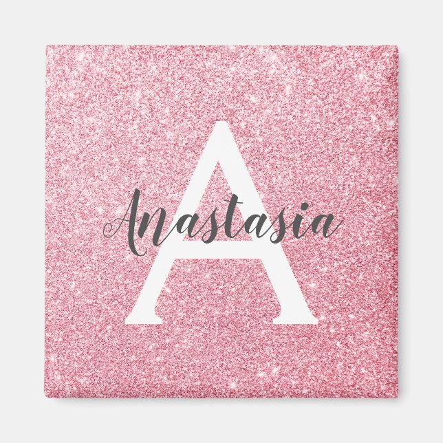 Chic & Trendy Rose Gold Glitzer Glitzern Monogram Magnet (Vorne)
