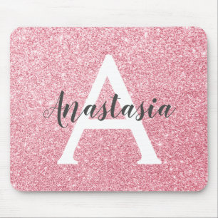 Chic & Trendy Rose Gold Glitzer Glitzern Monogram Mousepad