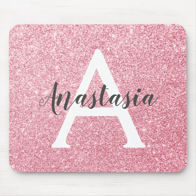 Chic & Trendy Rose Gold Glitzer Glitzern Monogram Mousepad (Vorne)