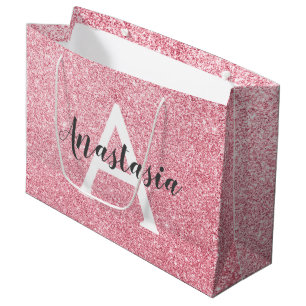 Chic & Trendy Rose Gold Glitzer Glitzern Monogramm Große Geschenktüte