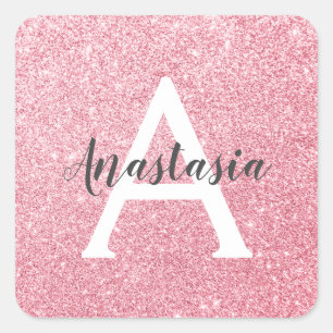 Chic & Trendy Rose Gold Glitzer Glitzern Monogramm Quadratischer Aufkleber