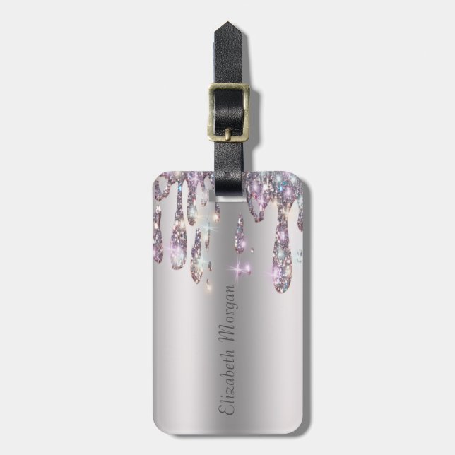 Chic Trendy, Stripe Silver Glitzer Tropfen Gepäckanhänger (Vorderseite vertikal)