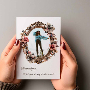 Chic Trendy Vintag Oval Foto Bridesmaid Vorschlag Einladung