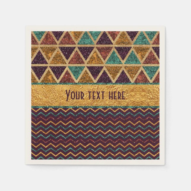 Chic Triangle Chevrons Fake Glitzer Goldene Foil Serviette (Vorderseite)