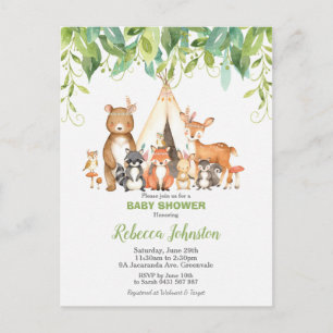 Chic Tribal Woodland Animals Greenerity Baby Dusch Postkarte