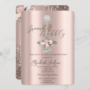 Chic Tropfen, Glas, Rose Brunch & Bubbly Einladung