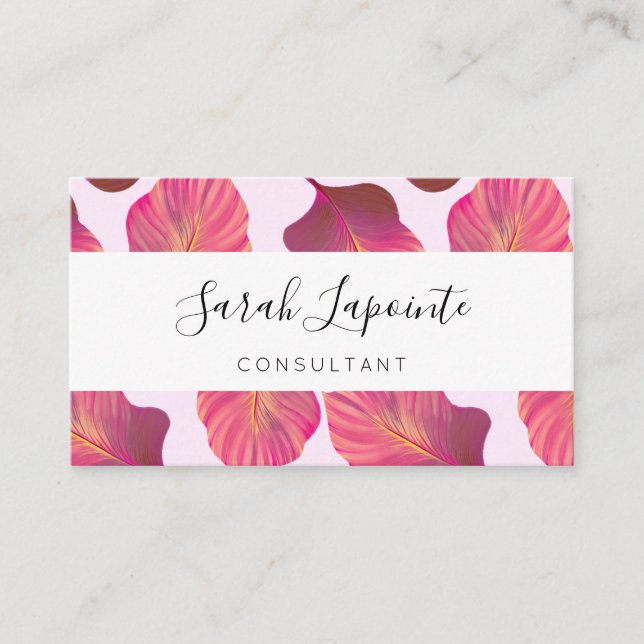 Chic Tropical Blätter in rosa Muster Visitenkarte (Vorderseite)