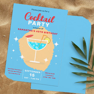 Chic Tropical Blue Cocktail Soirée Geburtstagsfeie Einladung