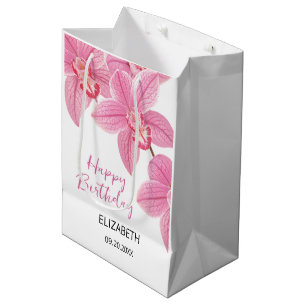 Chic Tropical Floral Pink Orchid Geburtstag Mittlere Geschenktüte