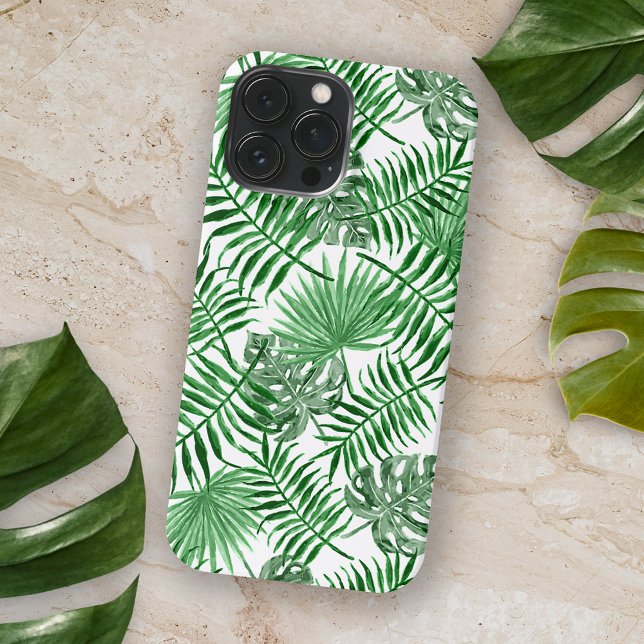 Chic Tropical Green Palm Tree Blätter Summer Art iPhone Hülle (Von Creator hochgeladen)