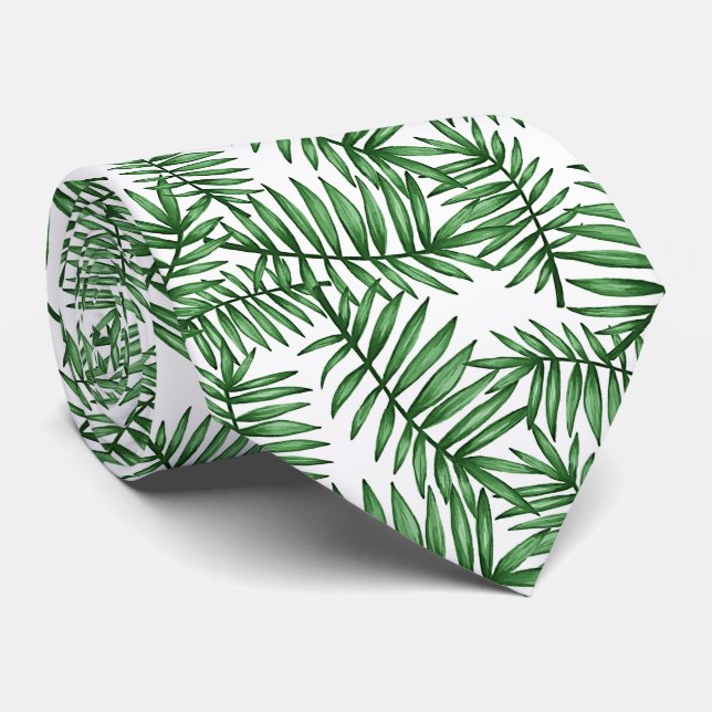Chic Tropical Green Palm Tree Blätter Summer Art Krawatte (Gerollt)