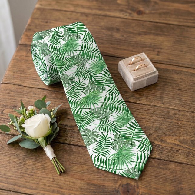 Chic Tropical Green Palm Tree Blätter Summer Art Krawatte (Von Creator hochgeladen)