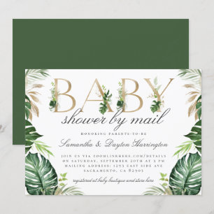 Chic Tropical Greenery Gold Baby Dusche per Mail Einladung