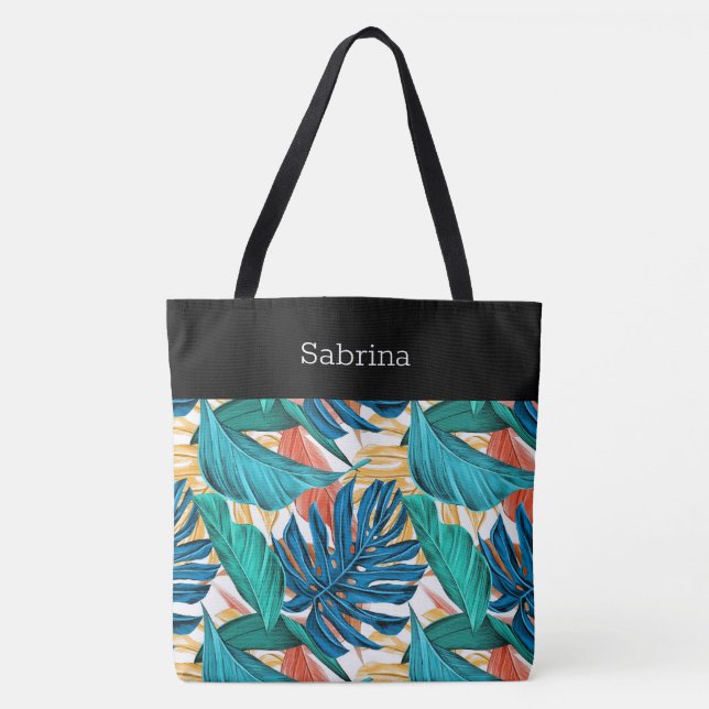 Chic Tropical Mit Monogramm Tote Bag (Vorderseite)