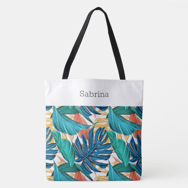 Chic Tropical Mit Monogramm Tote Bag (Vorderseite)