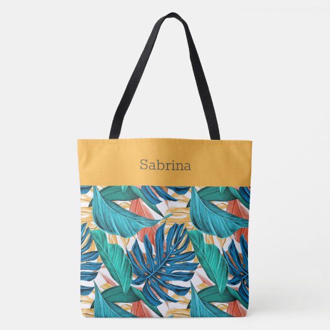 Chic Tropical Mit Monogramm Tote Bag (Vorderseite)