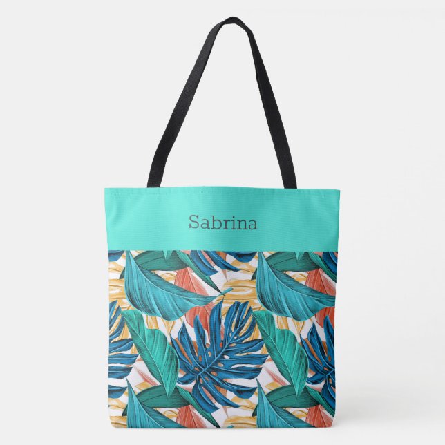 Chic Tropical Mit Monogramm Tote Bag (Vorderseite)