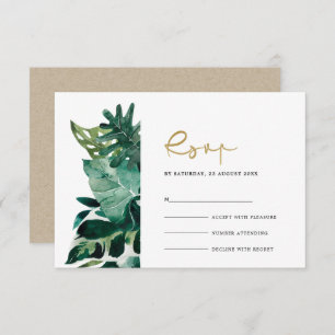 Chic Tropical Monstera Foliage Green Wedding Rsvp Begleitkarte