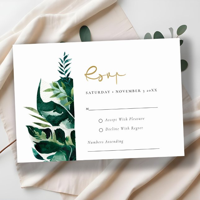 Chic Tropical Monstera Foliage Green Wedding Rsvp Begleitkarte (Von Creator hochgeladen)