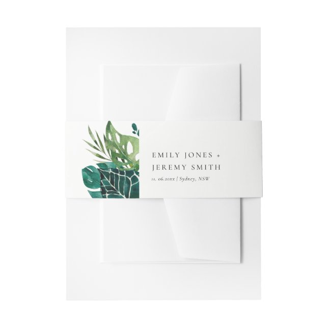 Chic Tropical Monstera Green Leafy Foliage Wedding Einladungsbanderole (Vorderseite Beispiel)