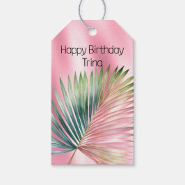 Chic Tropical Pink Green Leaf Geschenkanhänger