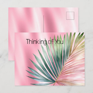 Chic Tropical Pink Green Leaf Postkarte
