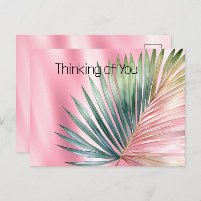 Chic Tropical Pink Green Leaf Postkarte (Vorne/Hinten)