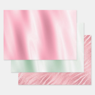 Chic Tropical Pink Minze Green Zebra Geschenkpapier Set