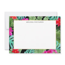 Chic Tropical Print Black Flat Note Card