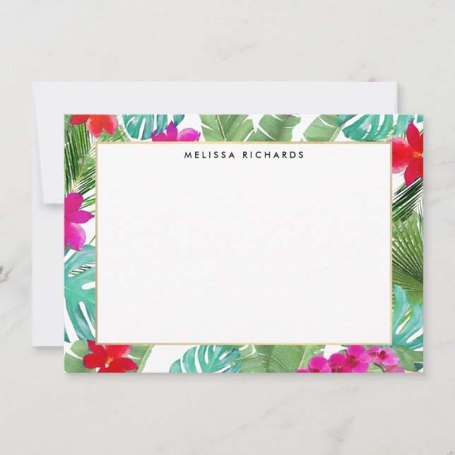 Chic Tropical Print Watercolor Flat Note Card (Vorderseite)