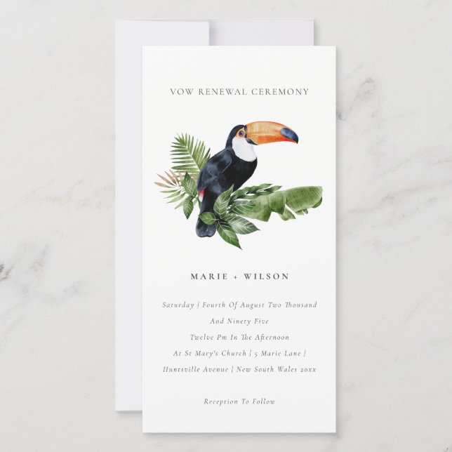 Chic Tropical Rainforest Toucan Vow Renewal Einlad Dankeskarte (Vorderseite)