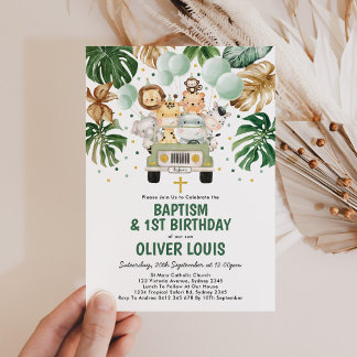 Chic Tropical Safari Jungle Taufe 1. Geburtstag Einladung