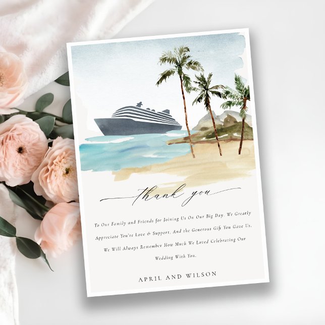 Chic Tropical Seascape Palm Beach Cruise Wedding Dankeskarte (Von Creator hochgeladen)