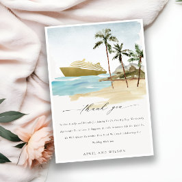 Chic Tropical Seascape Palm Beach Cruise Wedding Dankeskarte