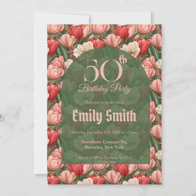 Chic Tulip Charm Surprise Birthday Party Einladung (Vorderseite)