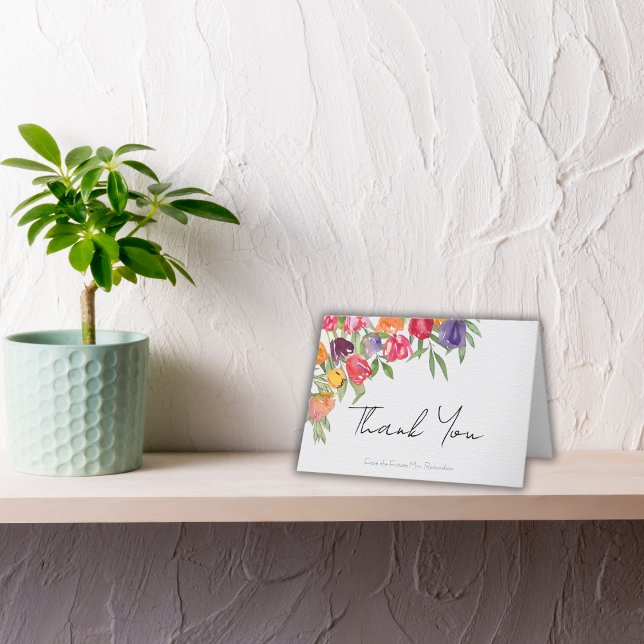 Chic Tulips and Greenery Brautparty Vielen Dank Dankeskarte (Von Creator hochgeladen)